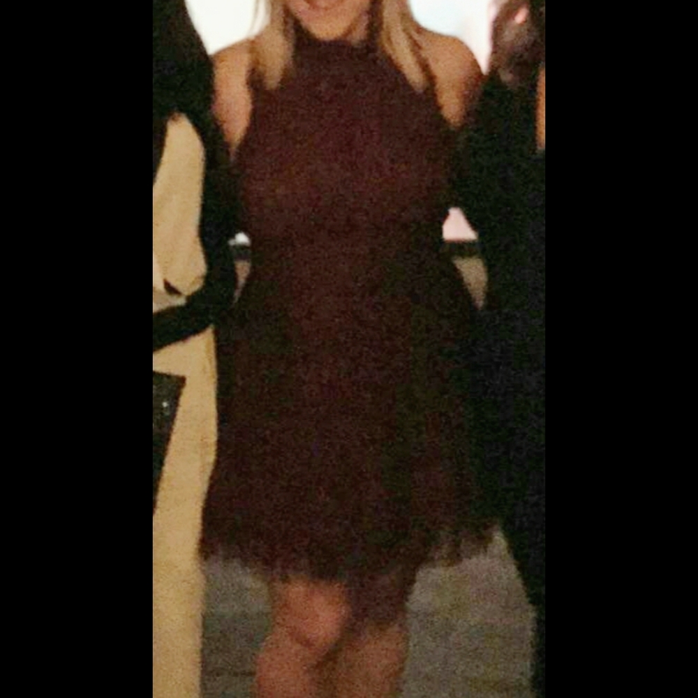 Mock turtle neck lace tule skirt dress